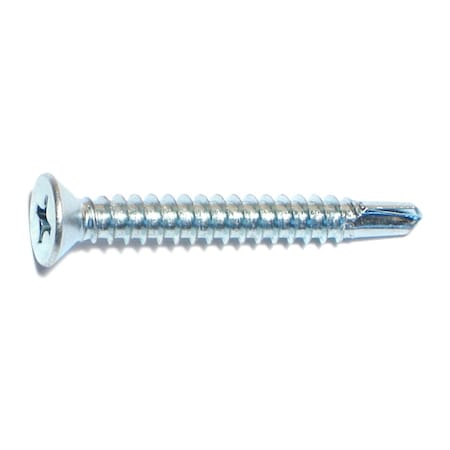 Midwest Fastener Self-Drilling Screw, #10 x 1-1/2 in, Zinc Plated Steel Flat Head Phillips Drive, 100 PK 09138